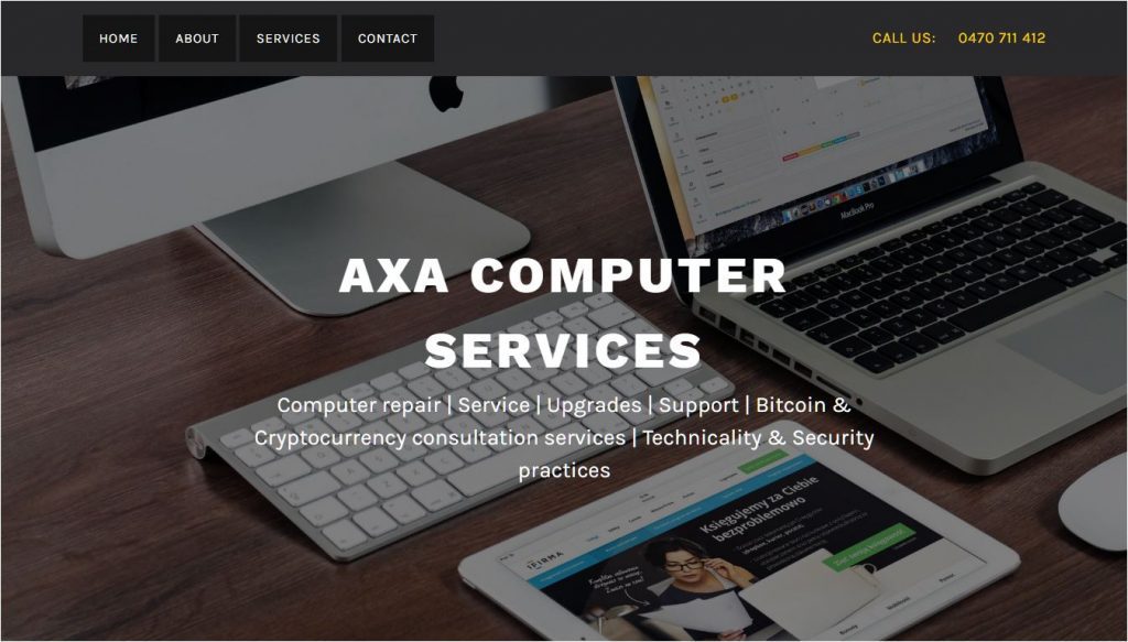 AXA Computers website. Web design by Safe Web Hosting